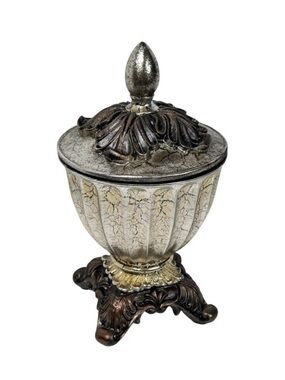 NEW Decorative Vase With Lid Silver Textured 4 Legged Ornate Vintage Style 12 x7